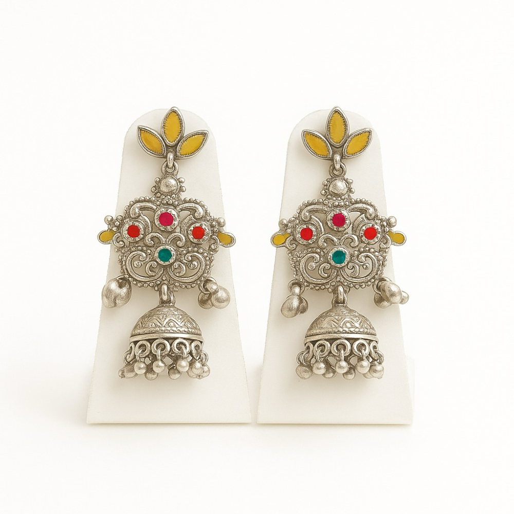 Rangoli Meenakari Jhumkas