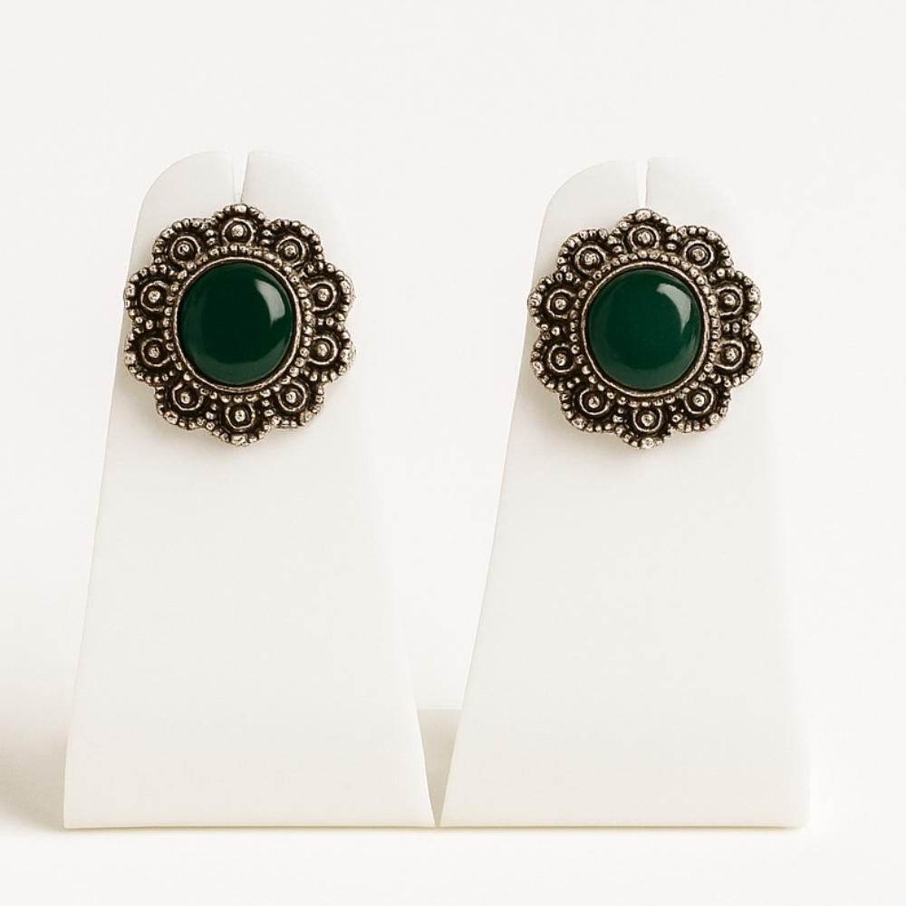 Regal Emerald Floral Studs