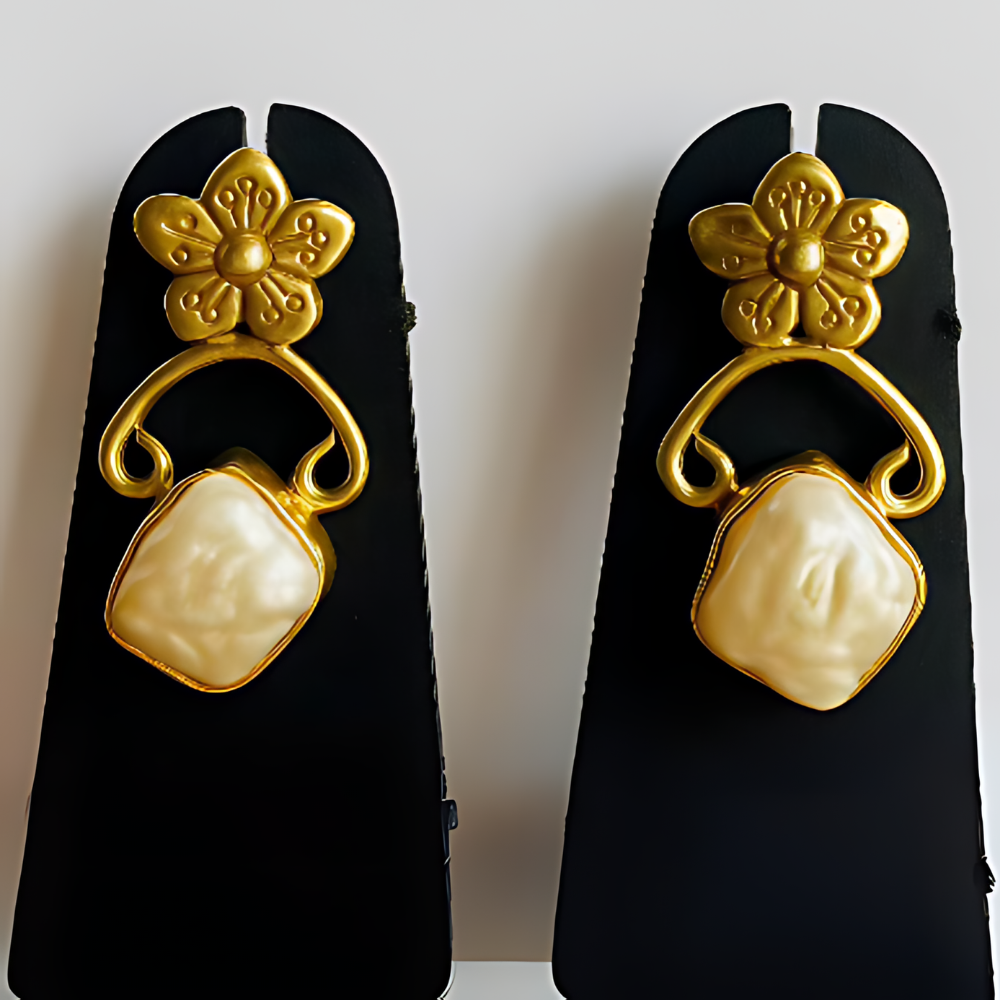 Golden Blossom Pearl Drop Earrings