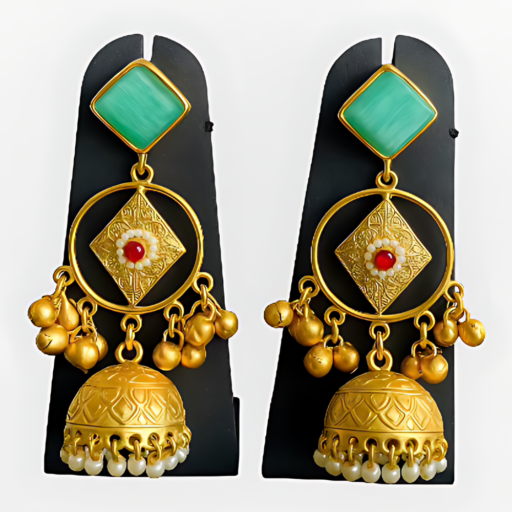 Emerald Diamond Jhumka Earrings